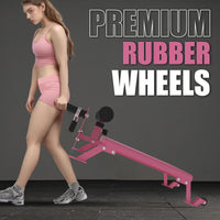 Garvee Banc de Musculation Réglable Ischio-jambiers et Fessiers avec Roues pour Gymnastique à Domicile 116,6x45,7x34,8 cm Rose
