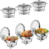 Garvee 6 Pack 5QT Round Chafing Dishes with Lid Holder, Spoon & Tweezers for Buffet, Parties, Weddings, Events, Banquet, Silver