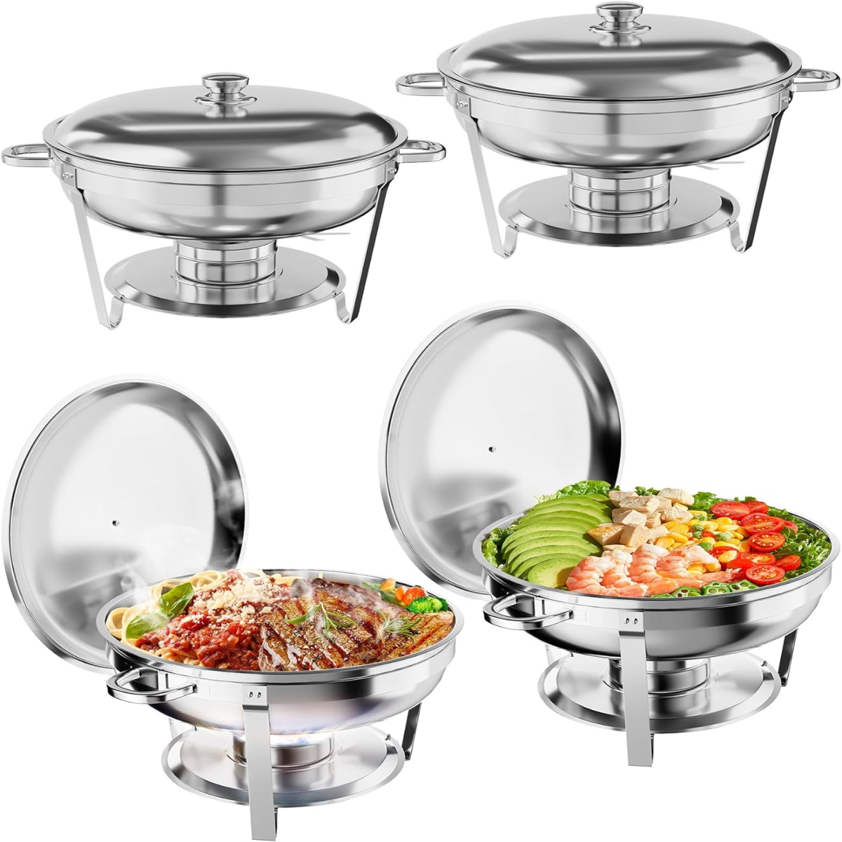 Garvee 4 Pack 5 QT Stainless Steel Chafing Dishes with Lid for Buffet Parties Weddings Events Silver