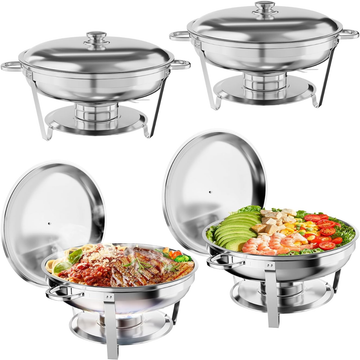 Garvee 4 Pack 5 QT Stainless Steel Chafing Dishes with Lid for Buffet Parties Weddings Events Silver