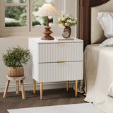 Garvee Modern Fluted Nightstand with Charging Station & 2 Drawers, Gold & Wood Bedside Table with USB Ports & Outlets, Small Side Table for Bedroom, Apartment - White