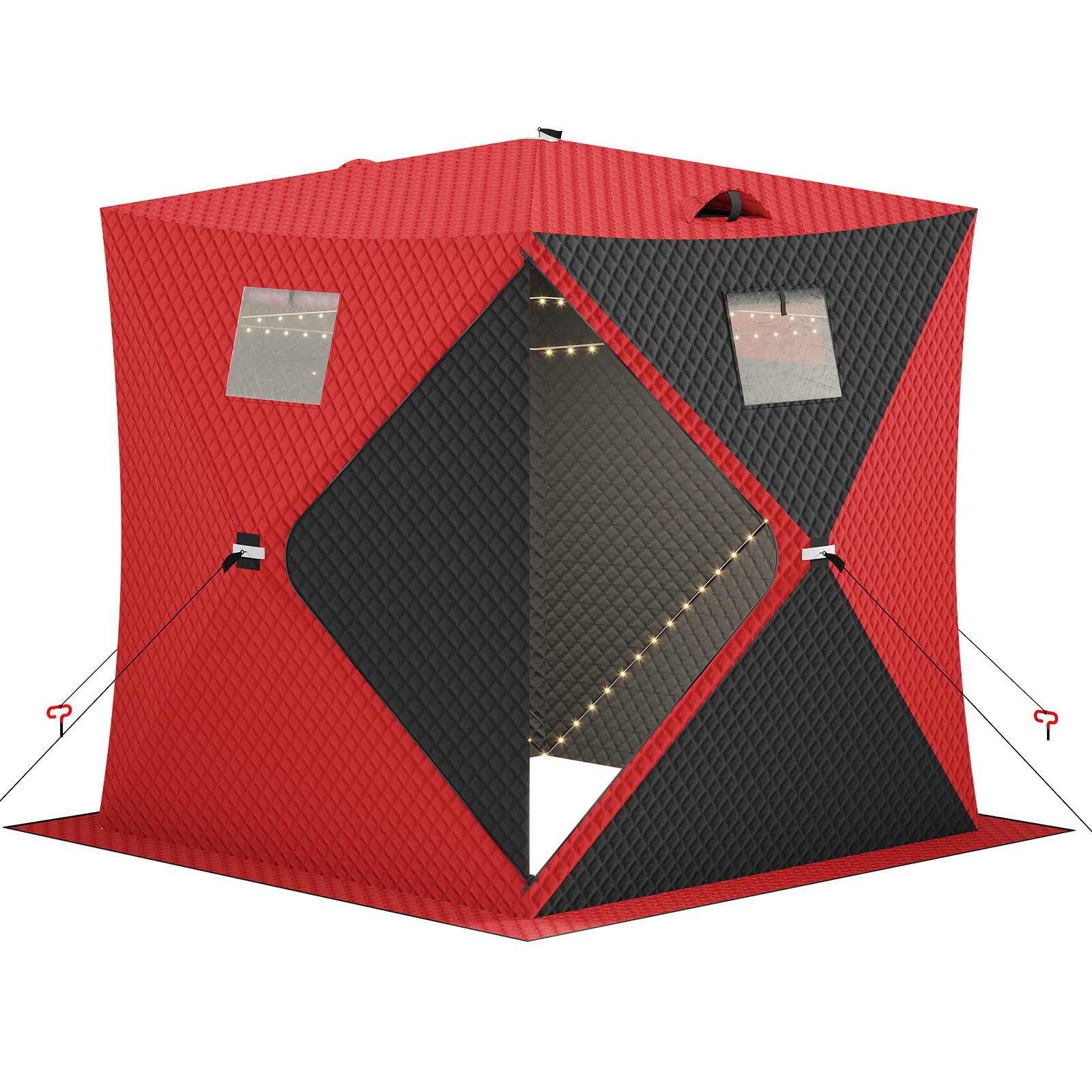 Pop-up ice fishing shelter setup-ready design