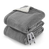 Garvee Heated Blanket Queen Size with Dual Control, Waffle Electric Blankets with ETL Certified, Soft Flannel Heating Blanket, 4 Heating Levels, 10 Hours Auto Off, Grey, 84"x90" - Grey