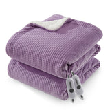 Garvee Heated Blanket Queen Size with Dual Control, Waffle Electric Blankets with ETL Certified, Soft Flannel Heating Blanket, 4 Heating Levels, 10 Hours Auto Off, Purple, 84" x 90" - Purple