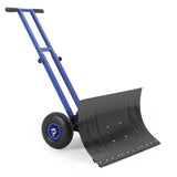Garvee Snow Shovel 29"W X 14.2"H with 7-Position Angled Blade & Adjustable Handle, Heavy Duty Metal Snow Pusher Shovel with Wheels for Driveway, Doorway, Sidewalk, Pavement - Blue