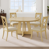 Garvee 47" Farmhouse Round Dining Table for 4-6 People, Wooden Kitchen & Dining Room Table with Pedestal Base, Space-Saving Circle Accent Table, Burlywood - Natural Wood Color