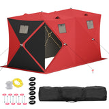 Garvee Insulated Pop-Up Ice Fishing Tent – 5-7 Person Spacious Shelter with Double Zippered Doors, 2x49ft LED Light Strips, Windproof, Easy Setup, Carry Bag, Anchors, Battery Packs – Red + 2 Side Black - Red & Black