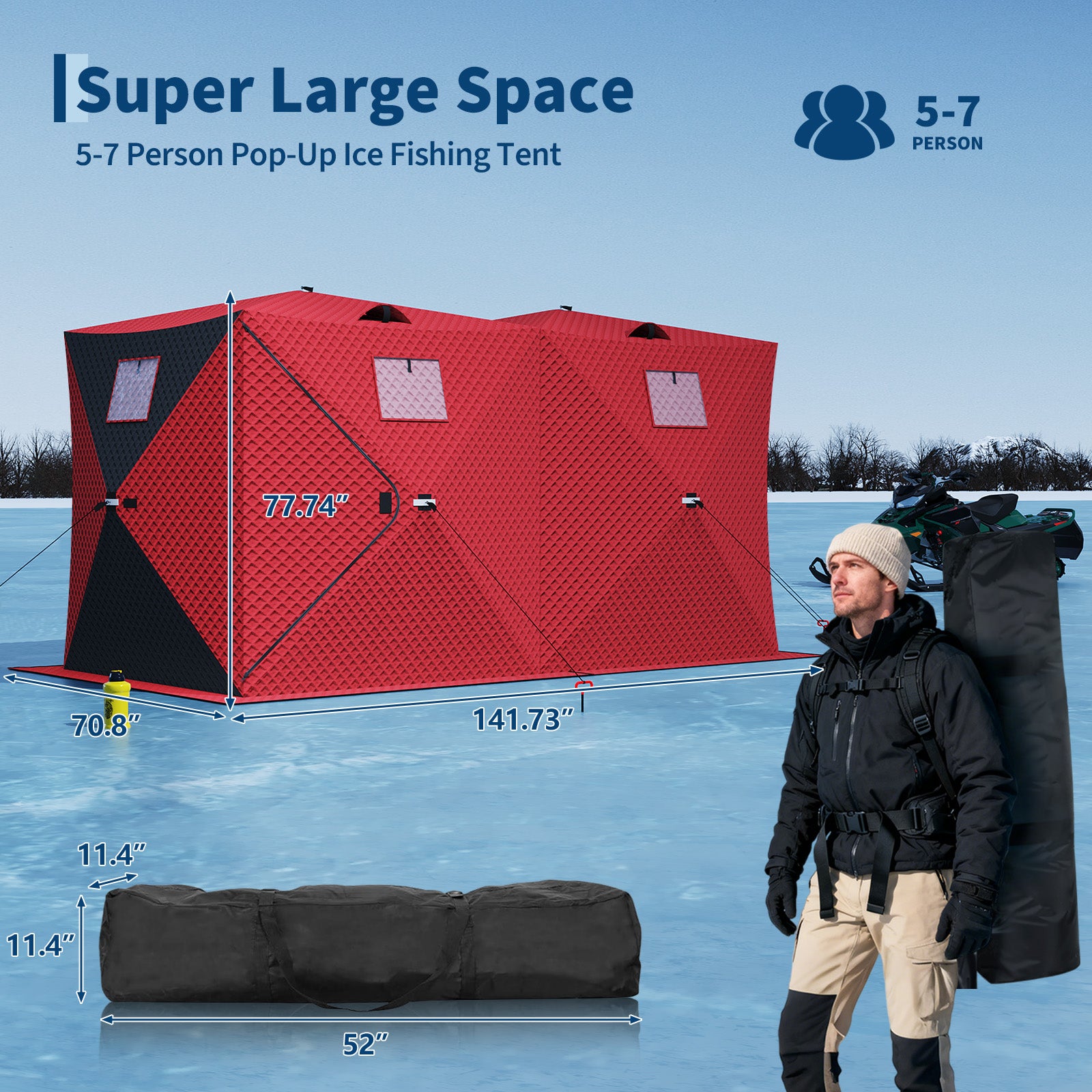 Super large 5-7 person ice fishing tent dimensions