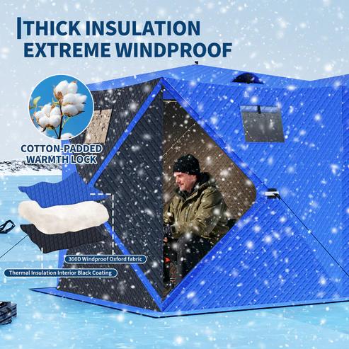 Thick insulation and extreme windproof fabric for ice tent