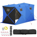 Garvee Insulated Pop-Up Ice Fishing Tent – 5-7 Person Shelter with Double Zippered Doors, 2x49ft LED Light Strips, Weather-Resistant, Windproof, Easy Setup, Carry Bag, Anchors, Battery Packs – Blue + 2 Side Black - Blue & Black