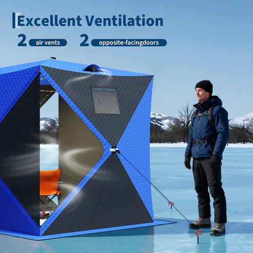 Two air vents and opposite-facing doors for ventilation