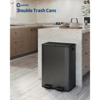 Garvee Dual Trash Can, 60 Liter (2x30L)/80 Liter (2x40L) Stainless Steel Step Trash Can, Rectangular Garbage Bin with Inner Buckets, Suit for Kitchen Office Home Use