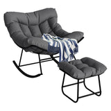 GARVEE Papasan Rocking Chair with Footrest, Metal Patio Lounge Rocking Chair with Ottoman & Thick Cushion, Patio Comfy Modern Egg Rocker for Balcony Backyard Porch Bedroom, Dark Grey - Dark Grey
