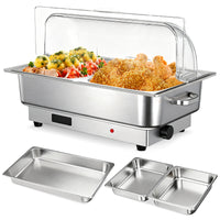 Garvee Chafing Dish Electric Buffet Set 9 QT Stainless Steel Food Servers and Warmers for Wedding and Parties, 23x14x14 in, Silver