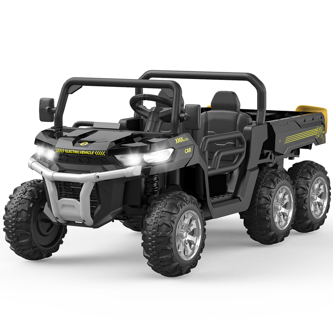 Garvee 24V Electric Dump Truck for Kids, 2 Seater Ride On Car with Parent Remote Control, 4WD 6-Wheel, UTV Style Dump Bed, Bluetooth Music, Black