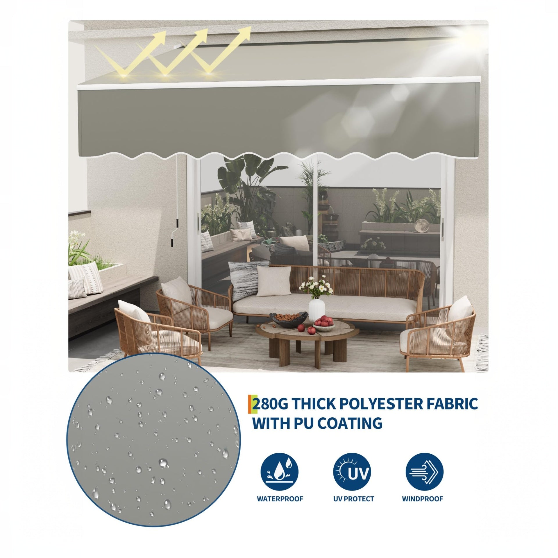 280g polyester fabric with PU coating for waterproof and UV protection