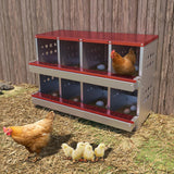 Garvee 8-Hole Chicken Nesting Box Metal Roll Away Automatic Egg Collection Galvanized Steel Rustproof Waterproof Ventilated Wall-Mountable Farm Use - Red