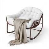 Garvee Papasan Rocking Chair Oversized Wicker Lounge with Cushion , Weather-Resistant Metal Frame Ergonomic Sway Reinforced Steel Frame for Indoor, Outdoor Balcony, Backyard, White - White