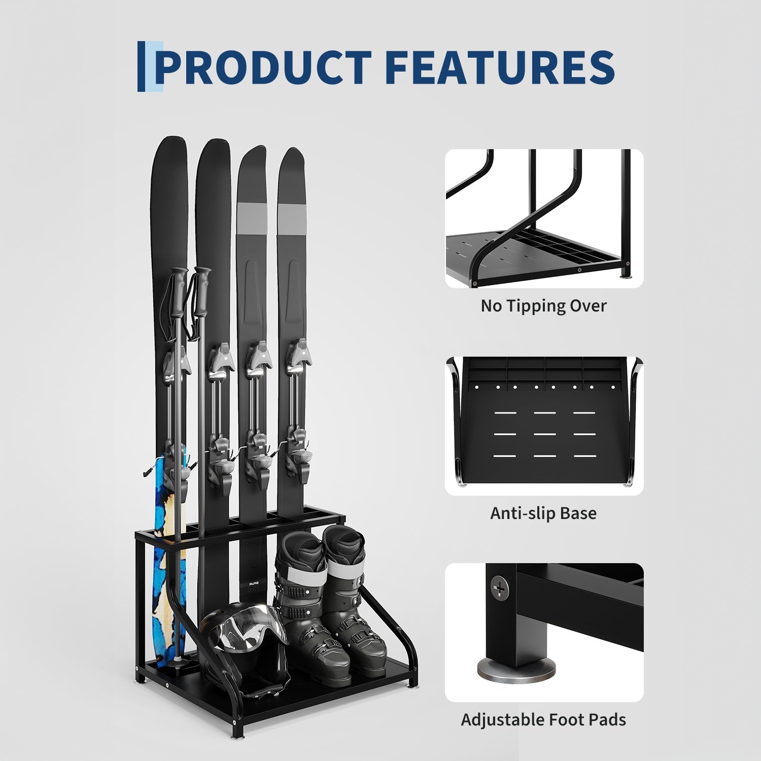Garvee ski rack stable base adjustable foot pads and anti-slip details