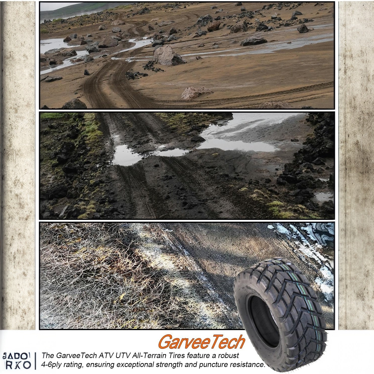 ATV tire performance across dirt, mud, and rough terrain