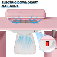 Garvee Salon Manicure Table for Nail Techs with Electric particles Collector – Portable Desk with 4 Drawers, Side Cabinet, Lockable Wheels & Wrist Rest, Beauty Station, Pink US Standard
