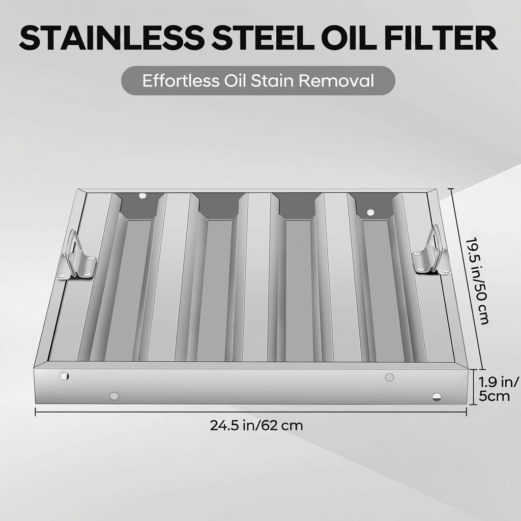 Garvee Hood Filters 19.5H x 24.5W Inch 430 Stainless Steel Commercial Kitchen Range Hood Baffle Grease Filter 4 Groove Easy to Clean