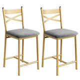 Garvee Bar Stools Set of 2, Counter Height Bar Stools with X Back and Thick Cushion, PU Leather, Metal Barstools for Kitchen Island Apartment Counter Bar, Gold - Gold