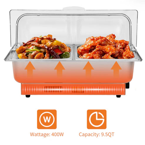 Garvee 9QT(2×1/2Pan)Electric Chafing Dish with Temperature Control, Stainless Steel Buffet Servers and Warmers, Electric Chafing Dish Set with Temperature Control for Catering