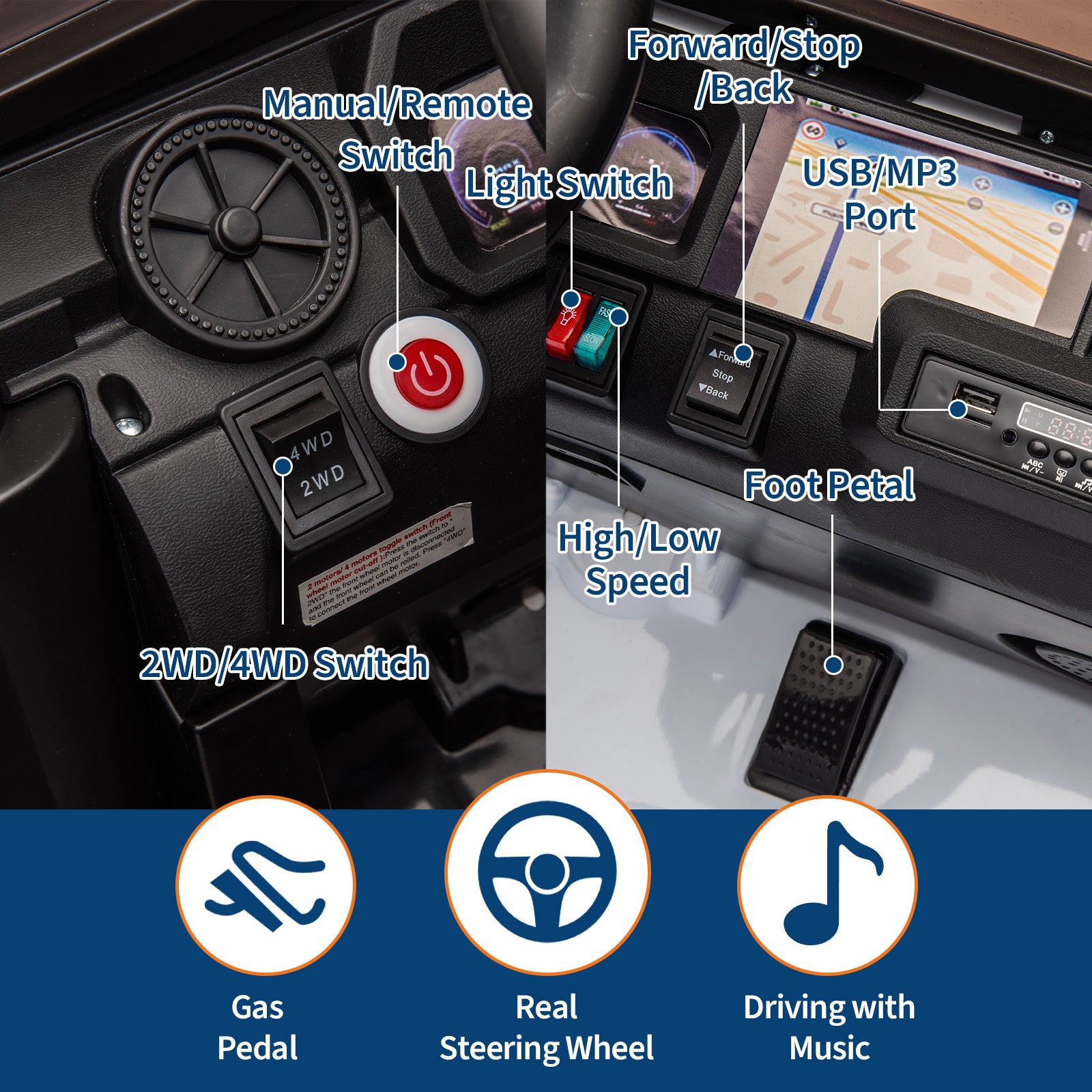 Garvee Toyota Voiture Électrique pour Enfants 24V Sous Licence 2 Places Camion Tout-Terrain avec Télécommande Musique Bluetooth Lumières LED Pelle Fonctionnelle