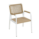 Garvee Wicker Patio Chairs Set of 2, Outdoor Chairs Balcony Seats with Metal Frame and Square Rattan Design for Balcony, Backyard, Poolside, Brown & White - White Powder + Brown Rattan