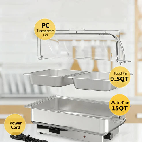 Garvee 9QT(2×1/2Pan)Electric Chafing Dish with Temperature Control, Stainless Steel Buffet Servers and Warmers, Electric Chafing Dish Set with Temperature Control for Catering