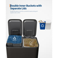 Garvee Dual Trash Can, 60 Liter (2x30L)/80 Liter (2x40L) Stainless Steel Step Trash Can, Rectangular Garbage Bin with Inner Buckets, Suit for Kitchen Office Home Use