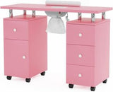 Garvee Salon Manicure Table for Nail Techs with Electric particles Collector – Portable Desk with 4 Drawers, Side Cabinet, Lockable Wheels & Wrist Rest, Beauty Station, Pink US Standard - Pink