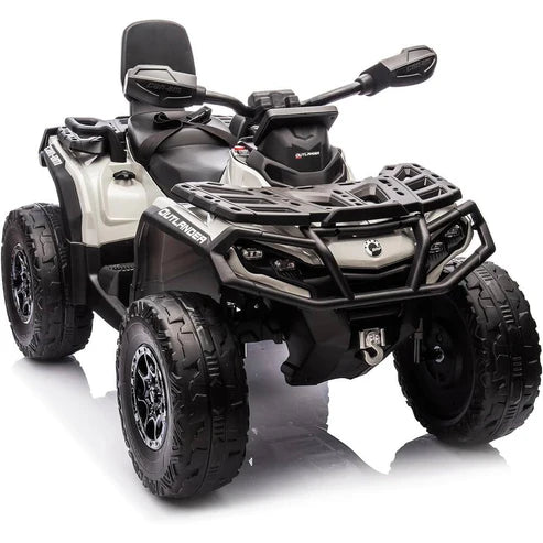 Garvee Ride - P Series: 4 Wheel Kids ATV, Bombardier Licensed 4WD Electric ATV, 12V Ride On Toy Car w/4X200W Motors, 2-Seater, LED Lights, Music, USB, 5 Mph Max Speed For Toddler 3-8, Grey