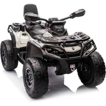 Garvee Ride - P Series: 4 Wheel Kids ATV, Bombardier Licensed 4WD Electric ATV, 12V Ride On Toy Car w/4X200W Motors, 2-Seater, LED Lights, Music, USB, 5 Mph Max Speed For Toddler 3-8, Grey