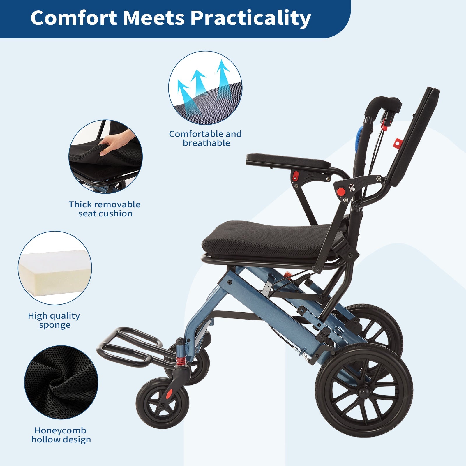 Confort du siège de fauteuil roulant avec coussin respirant en nid d'abeille
