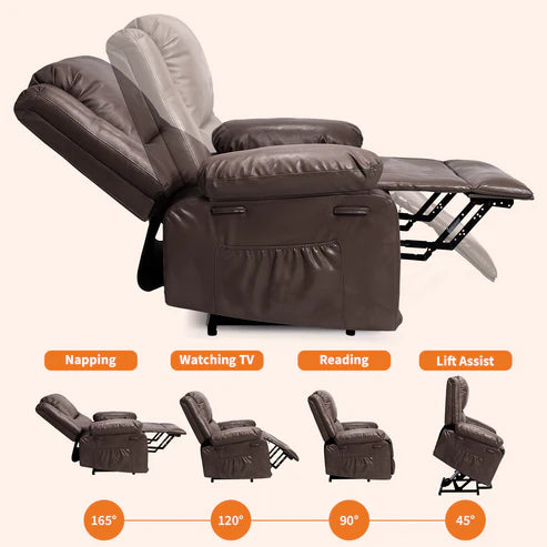 Garvee PU Leather Power Lift Recliner Chair with Massage and Heat, 8-Point Vibration, Adjustable Back and Leg Support, Electric Lift Chair Designed for Mobility Aid Elderly Relaxation, Coffe