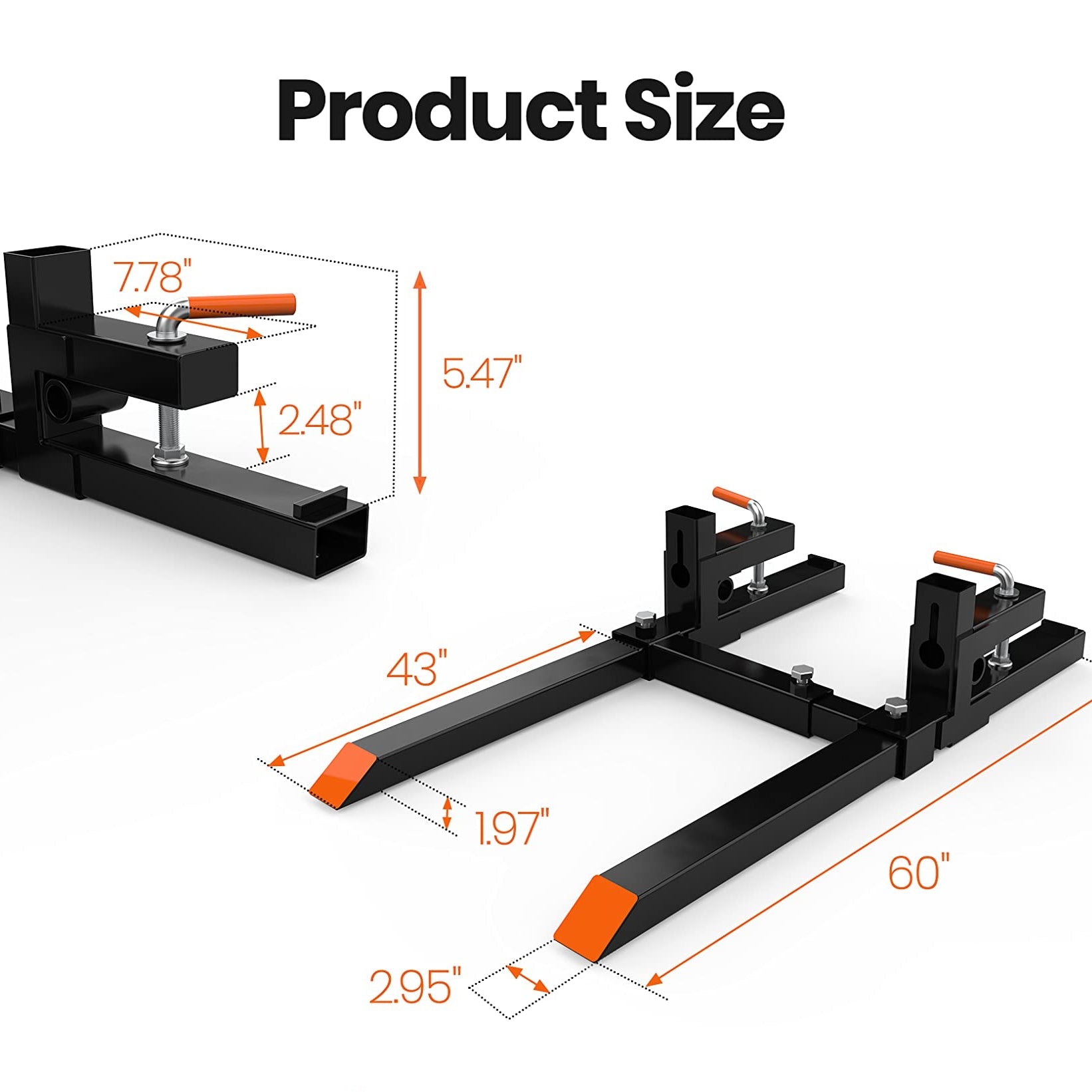 Garvee 60 Inch 4000lbs Clamp on Pallet Forks, Heavy Duty Quick Attach Bucket Fork for Tractor Bucket Loader Skid Steer with Adjustable Stabilizer Bar (18"-34")