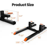 Garvee 60 Inch 4000lbs Clamp on Pallet Forks, Heavy Duty Quick Attach Bucket Fork for Tractor Bucket Loader Skid Steer with Adjustable Stabilizer Bar (18"-34")