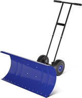 Garvee Snow Shovel with Wheels, Reinforced Steel, Adjustable Blade, Double Handle for Driveways & Sidewalks, 74cm, Rust-Resistant Powder Coated - Bleu