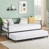 Garvee Twin Daybed with Trundle, Metal Sofa Bed Frame, Heavy Duty Slats, Stylish Headboard, No Box Spring, Multifunctional, Bedroom Living Room Guest Room, Black - Black