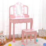 Garvee Princess Vanity Set for Toddlers - Kids Vanity with 3 Mirror & Light, and Stool, Pink - Pink