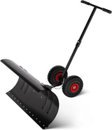 Garvee Snow Shovel with Adjustable Steel Blade and Ergonomic Handle, Durable Galvanized Steel, Oversized Wheels, Compact Storage, Black, Ideal for Driveways and Sidewalks - Noir