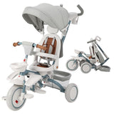 Garvee Baby Tricycle, 7 in 1 Folding Toddler Bike w/Removable Adjustable Push Handle, Canopy, Rotatable Seat, Safety Harness, Cup Holder & Storage, Trike for 1-5 Year Old (White) - White