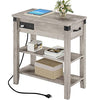 Garvee End Table with Charging Station, Narrow Side Table with Drawer and Storage End Table Wood Farmhouse Bed Side Table/Night Stand for Living Room Bedroom Office -Grey