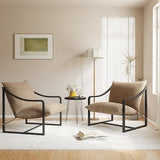 Garvee Mid-Century Modern Sling Accent Chair Set of 2, Comfy Fabric Living Room Chairs with Heavy Duty Metal Frame, Lounge Reading Armchair for Living Room Bedroom, Easy Assembly, Beige - Beige