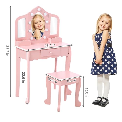 Kids vanity and stool dimensions and size reference