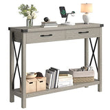 Garvee Console Table with 2 Drawers, Farmhouse Sofa Table with Storage Shelf, Accent Wood Entryway Table for Living Room, Hallway, Foyer-Grey - Grey