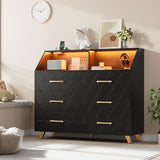 Garvee Black Dresser with Charging Station, LED TV Stand Dresser with 6 Drawers, Wood Modern Dressers & Chests of Drawers for Closet, Bedroom, Living Room, Hallway, Entryway - Black