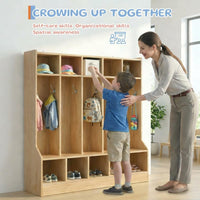 Garvee Kids Coat Locker with Bench 10 Cubbies Daycare Cubby Storage Organizer for Nursery Home School Smooth Wood Surface